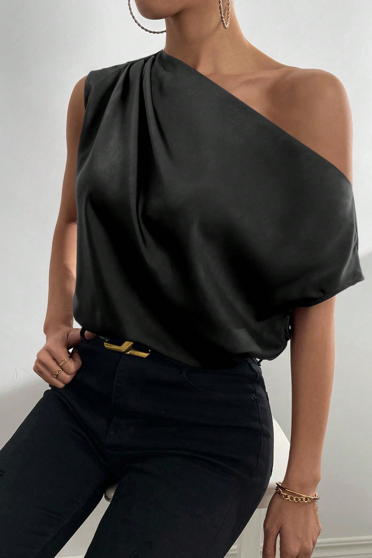 Bluza Dama, Privé Cu Guler Asimetric Si Maneci Batwing