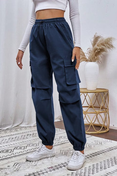 Pantaloni Dama, Cargo Cu Buzunare Laterale Si Talie Inalta