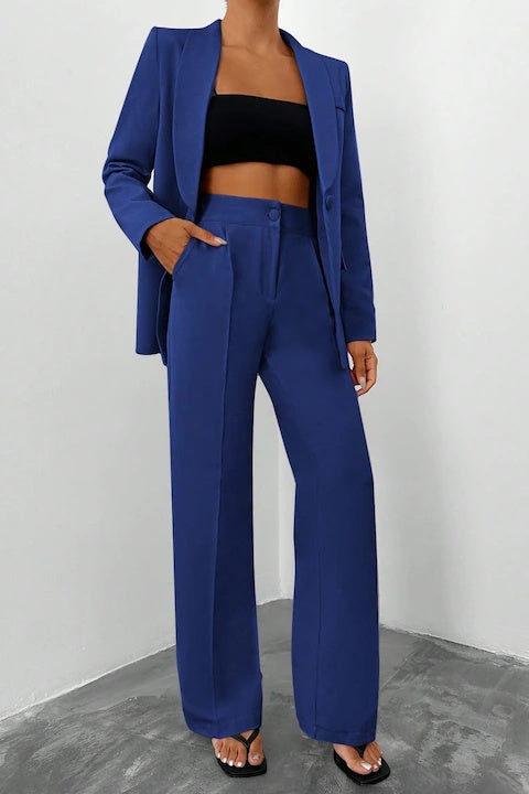 Costum Elegant Dama, Din Doua Piese, Sacou Cu Guler Sal Si Pantaloni Talie Inalta