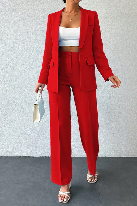 Costum Dama, Sacou Cu Guler Sal, Maneci Lungi Si Pantaloni Talie Inalta