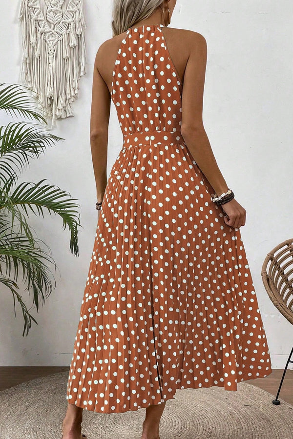 Rochie Dama, Lunga, Fara Maneci, Imprimeu Cu Buline