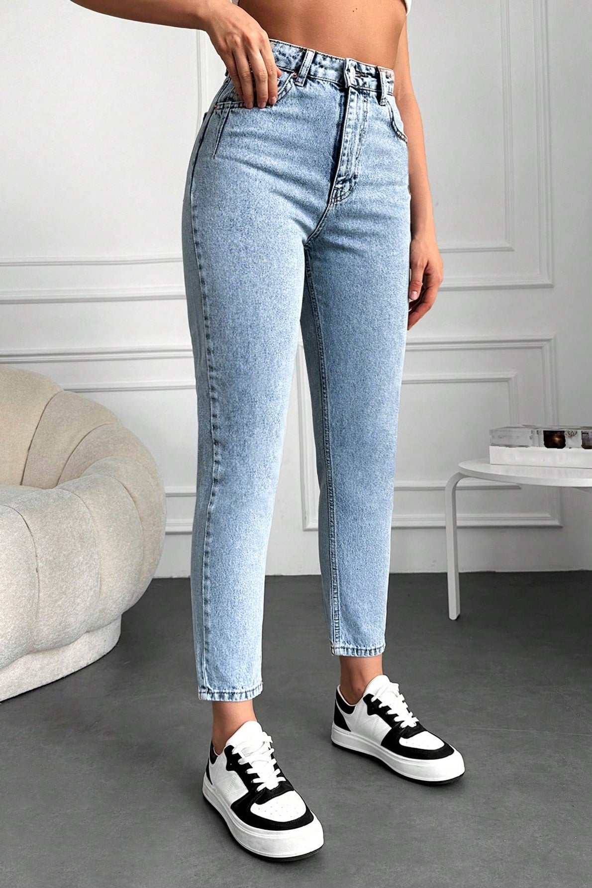 Blugi Dama, Croiala Cropped Mom-Fit