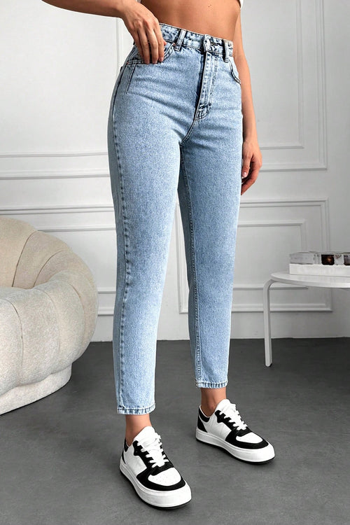 Blugi Dama, Croiala Cropped Mom-Fit