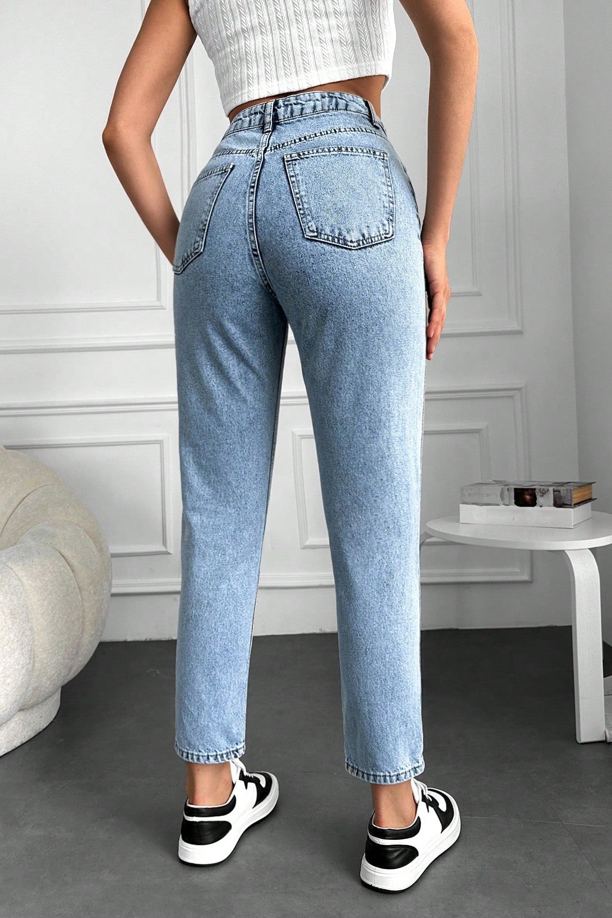 Blugi Dama, Croiala Cropped Mom-Fit