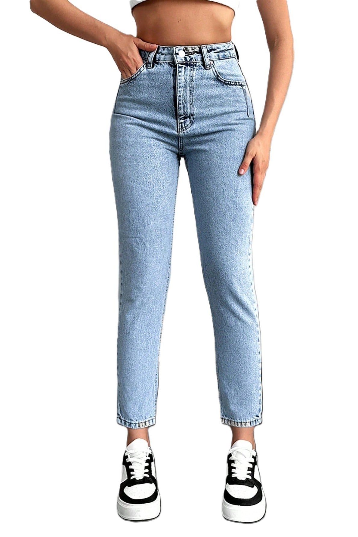 Blugi Dama, Croiala Cropped Mom-Fit
