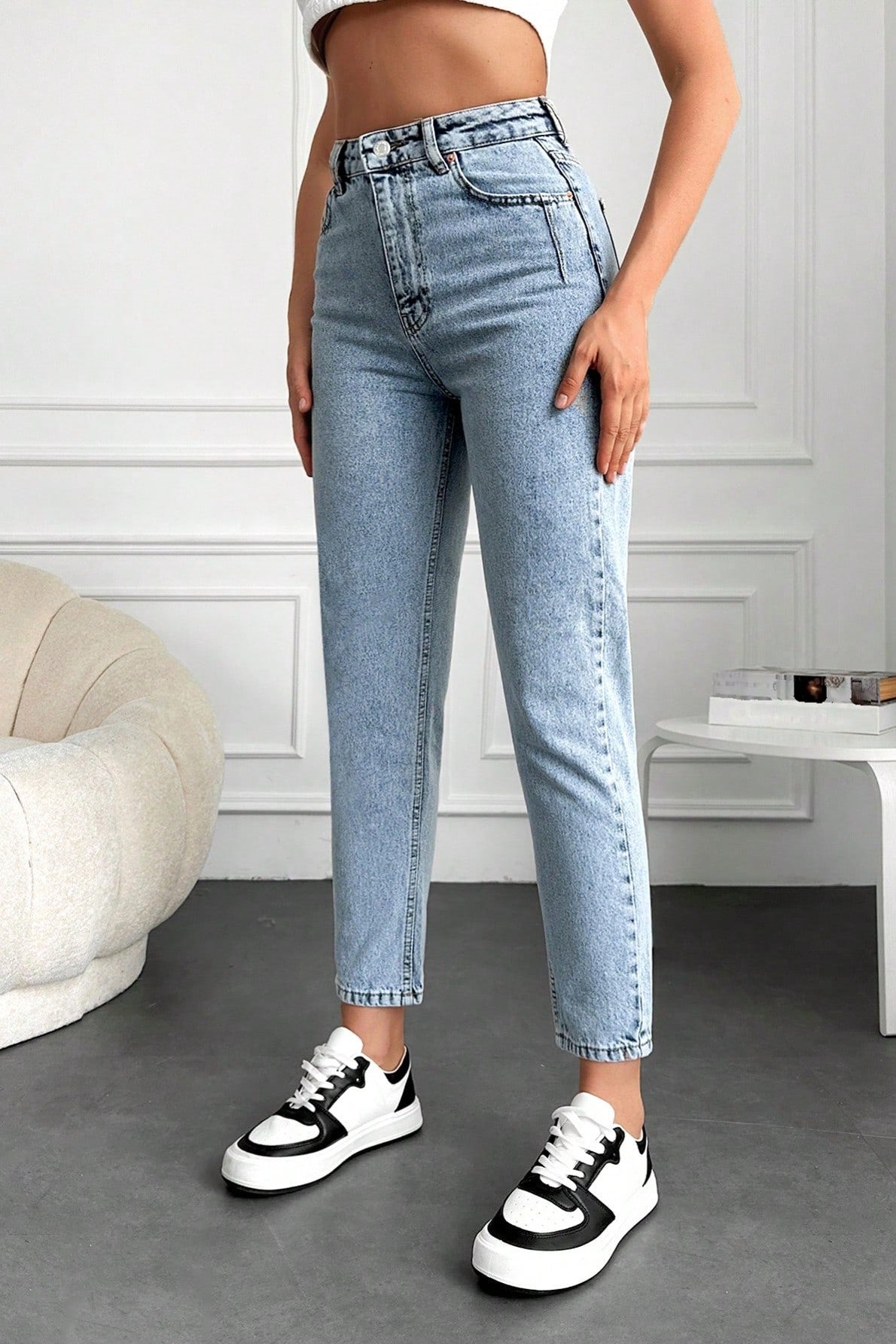 Blugi Dama, Croiala Cropped Mom-Fit