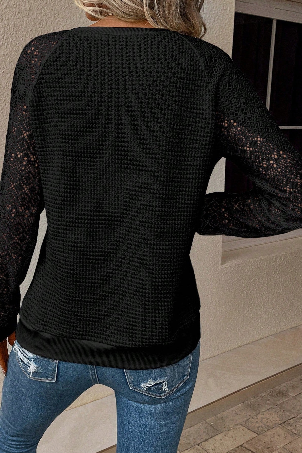 Bluza Dama, Fara Gluga, Tricotat Raglan, Cu Maneci In Dantela Contrastanta