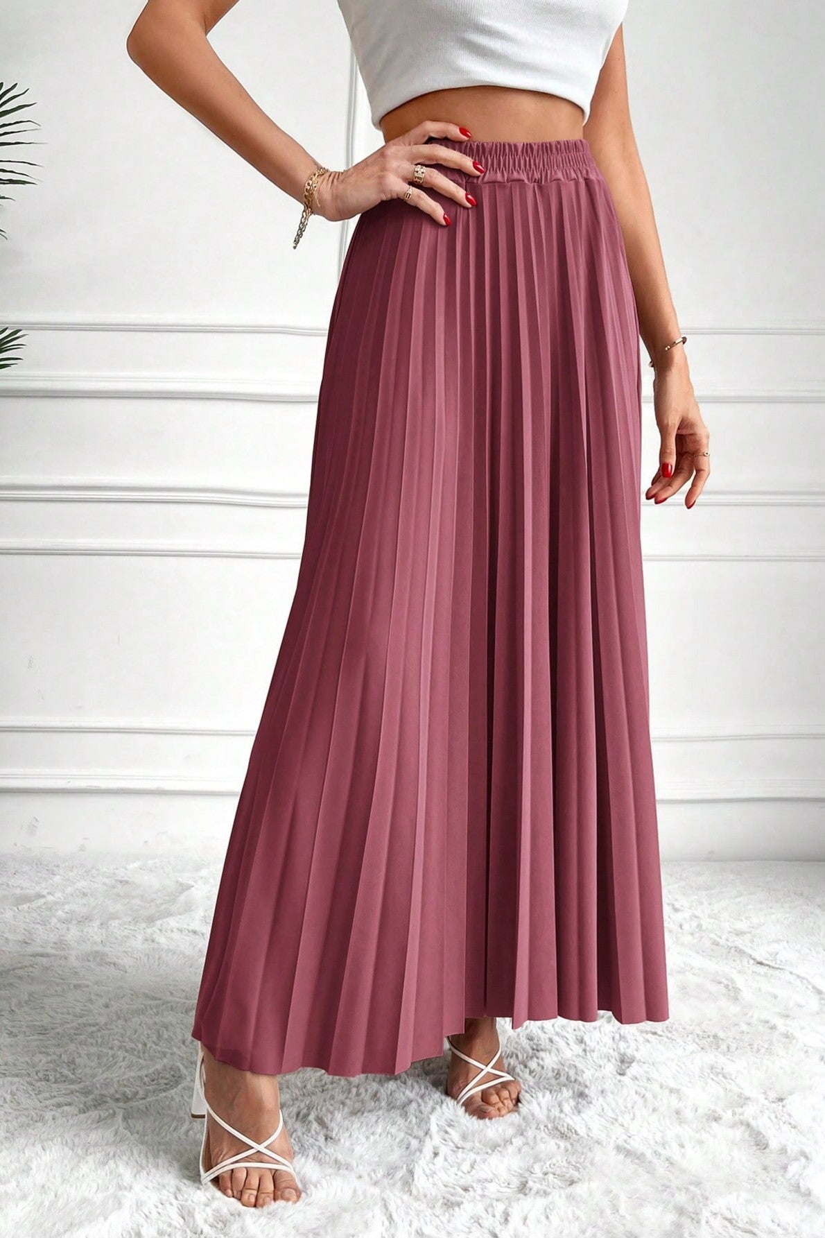 Fusta Maxi Plisata Cu Talie Inalta
