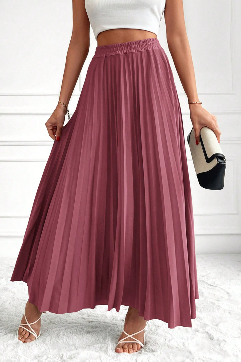 Fusta Maxi Plisata Cu Talie Inalta