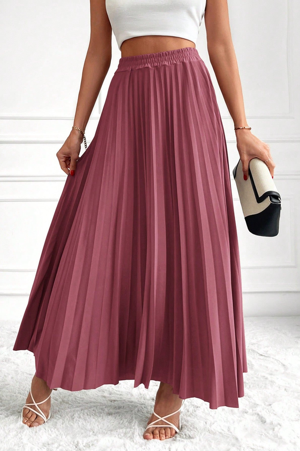 Fusta Maxi Plisata Cu Talie Inalta