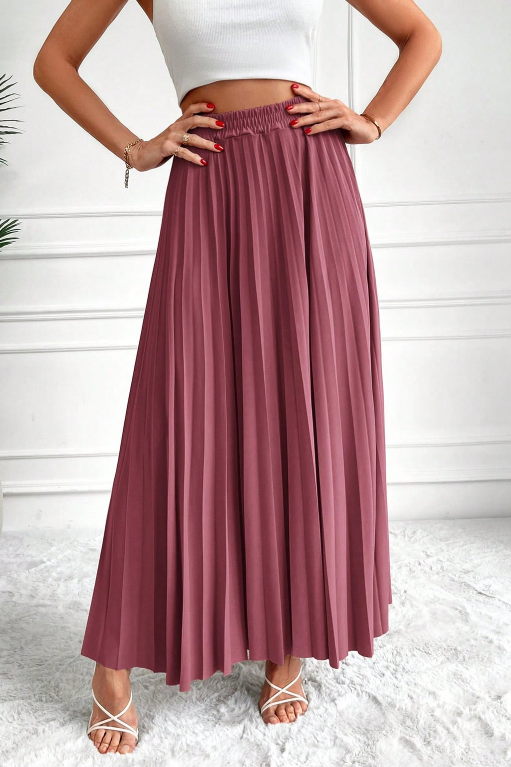 Fusta Maxi Plisata Cu Talie Inalta
