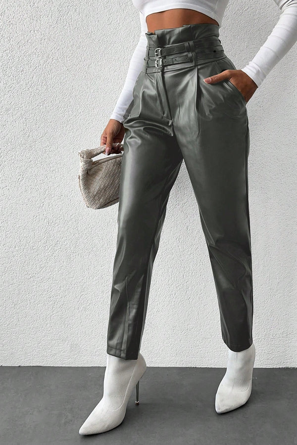 Pantaloni Dama, Cu Talie Inalta, 2 Curele, Croiala Conica
