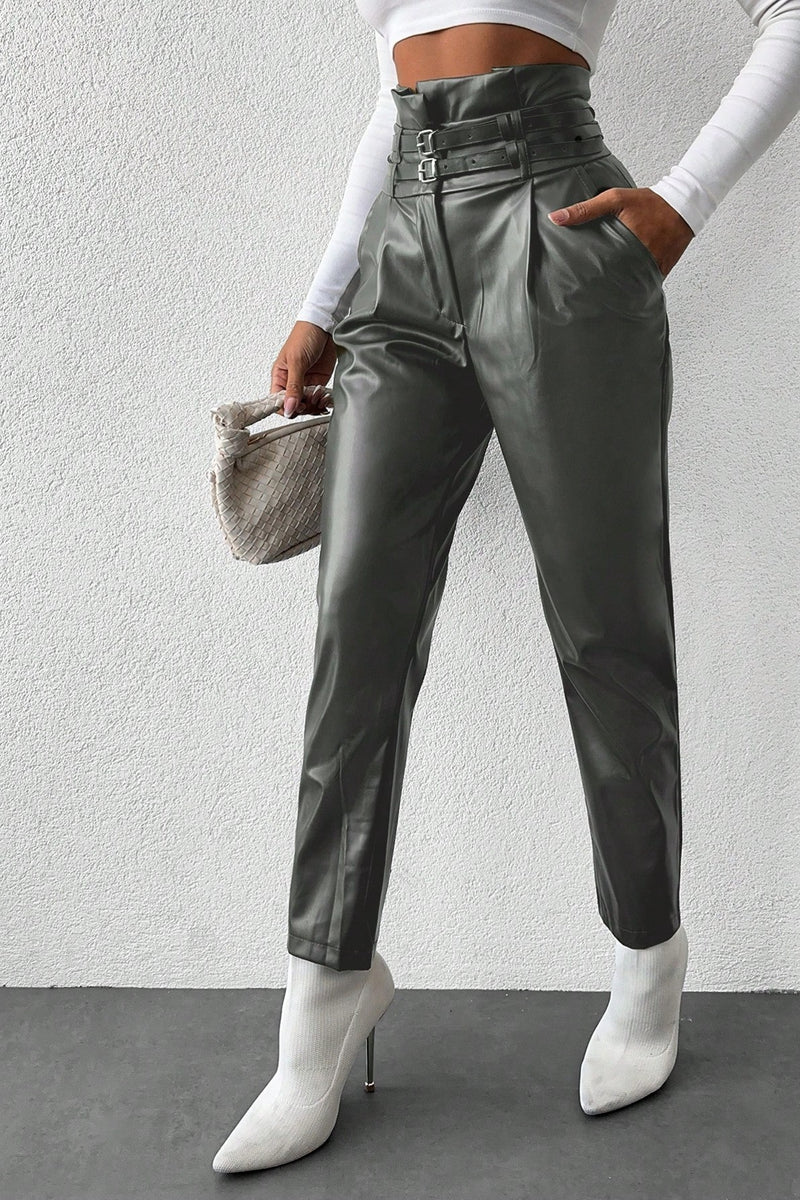 Pantaloni Dama, Cu Talie Inalta, 2 Curele, Croiala Conica