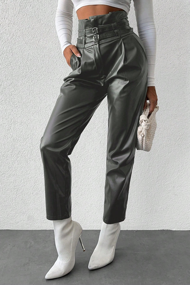 Pantaloni Dama, Cu Talie Inalta, 2 Curele, Croiala Conica