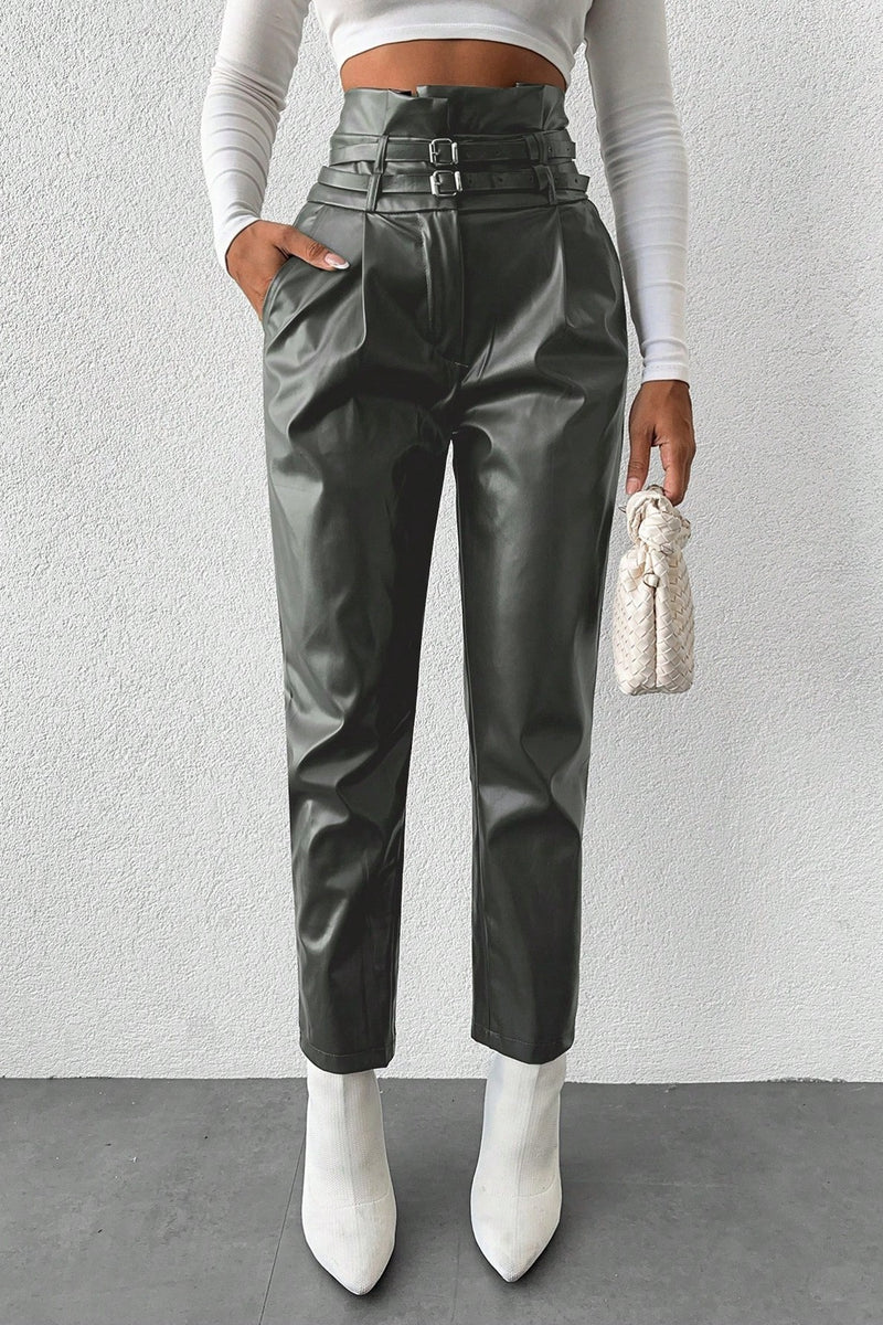 Pantaloni Dama, Cu Talie Inalta, 2 Curele, Croiala Conica