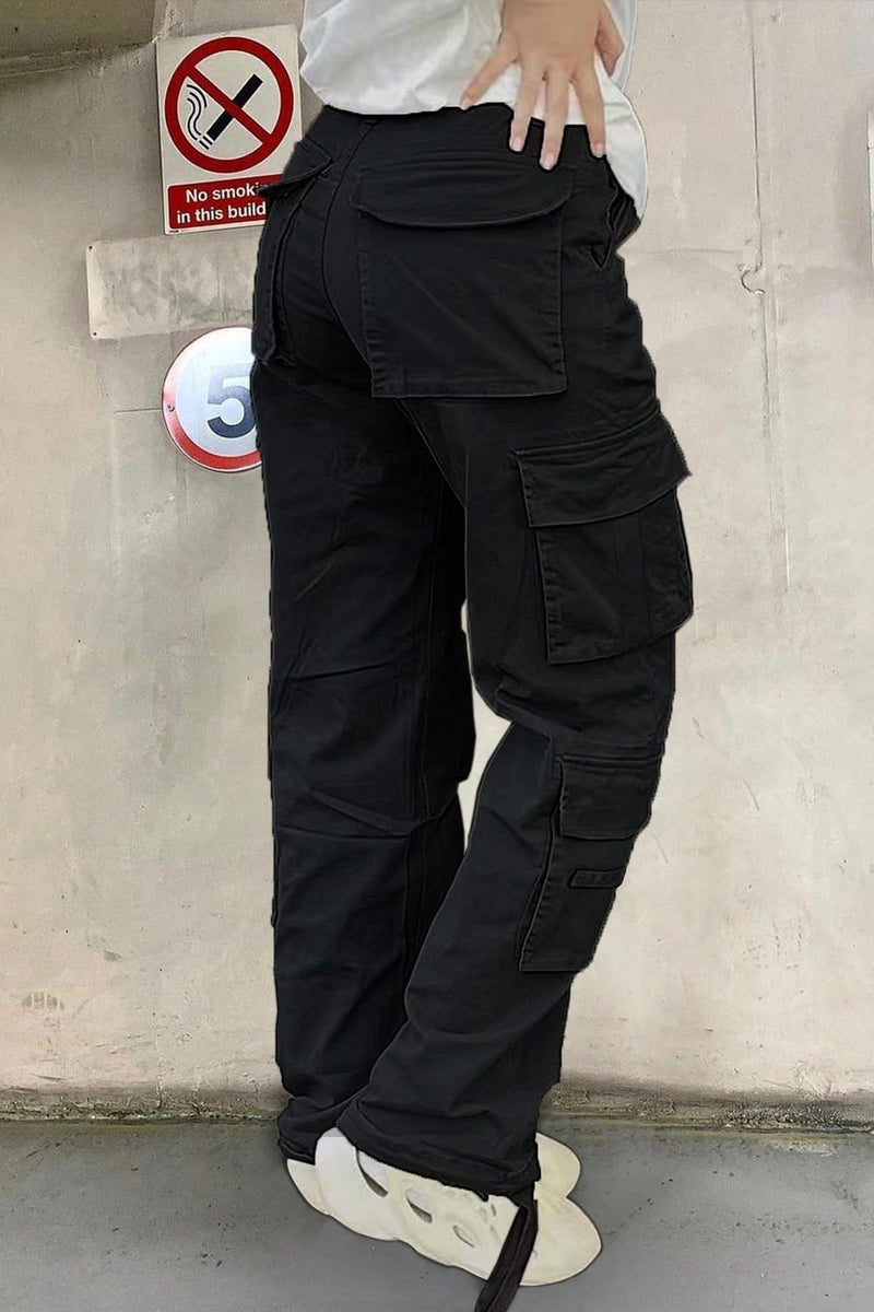 Pantaloni Dama, Talie Inalta, Cargo, Stil Y2K, Multiple Buzunare