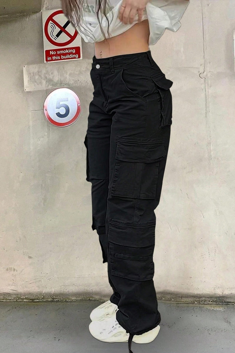 Pantaloni Dama, Talie Inalta, Cargo, Stil Y2K, Multiple Buzunare