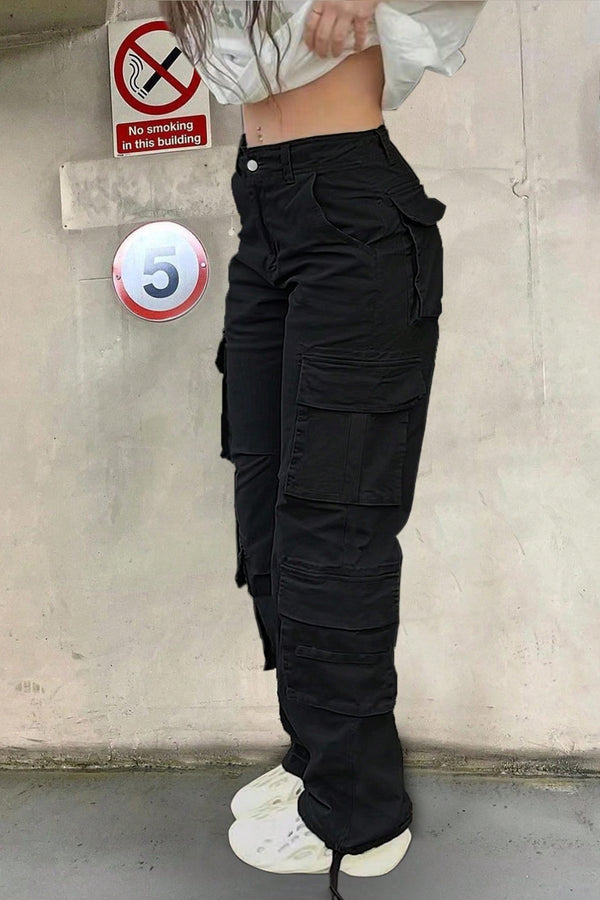 Pantaloni Dama, Talie Inalta, Cargo, Stil Y2K, Multiple Buzunare
