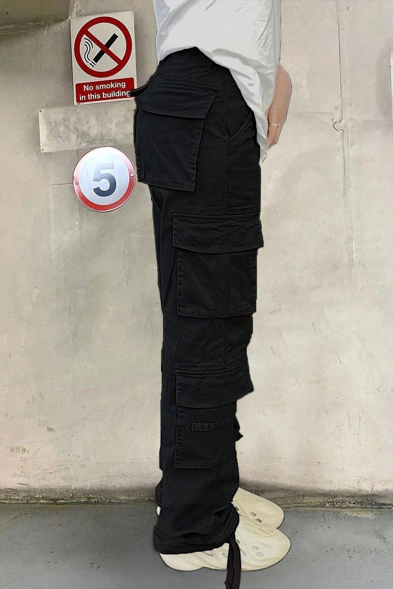 Pantaloni Dama, Talie Inalta, Cargo, Stil Y2K, Multiple Buzunare