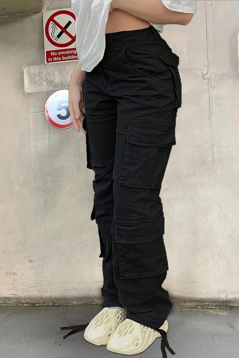 Pantaloni Dama, Talie Inalta, Cargo, Stil Y2K, Multiple Buzunare