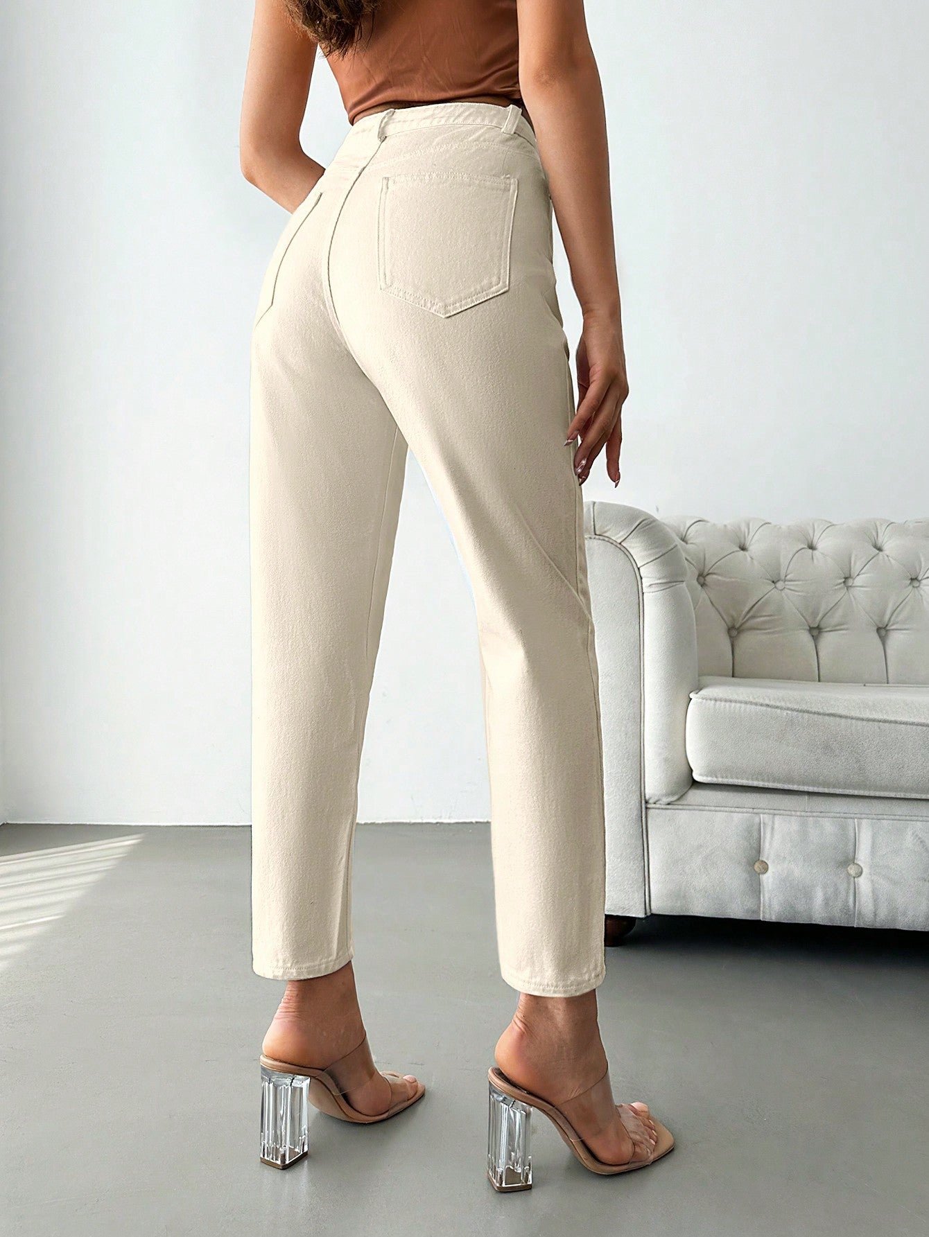 Blugi Dama, Croiala Cropped Mom-Fit
