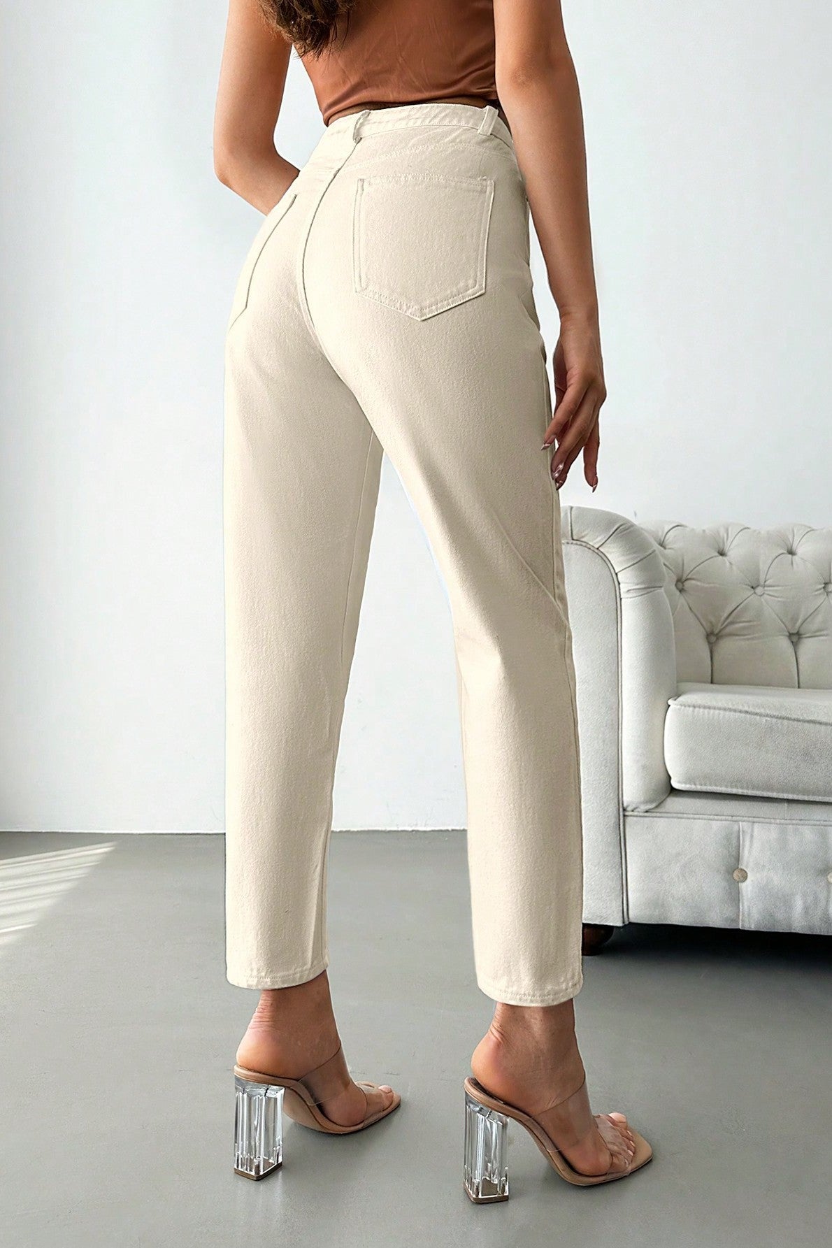 Blugi Dama, Croiala Cropped Mom-Fit