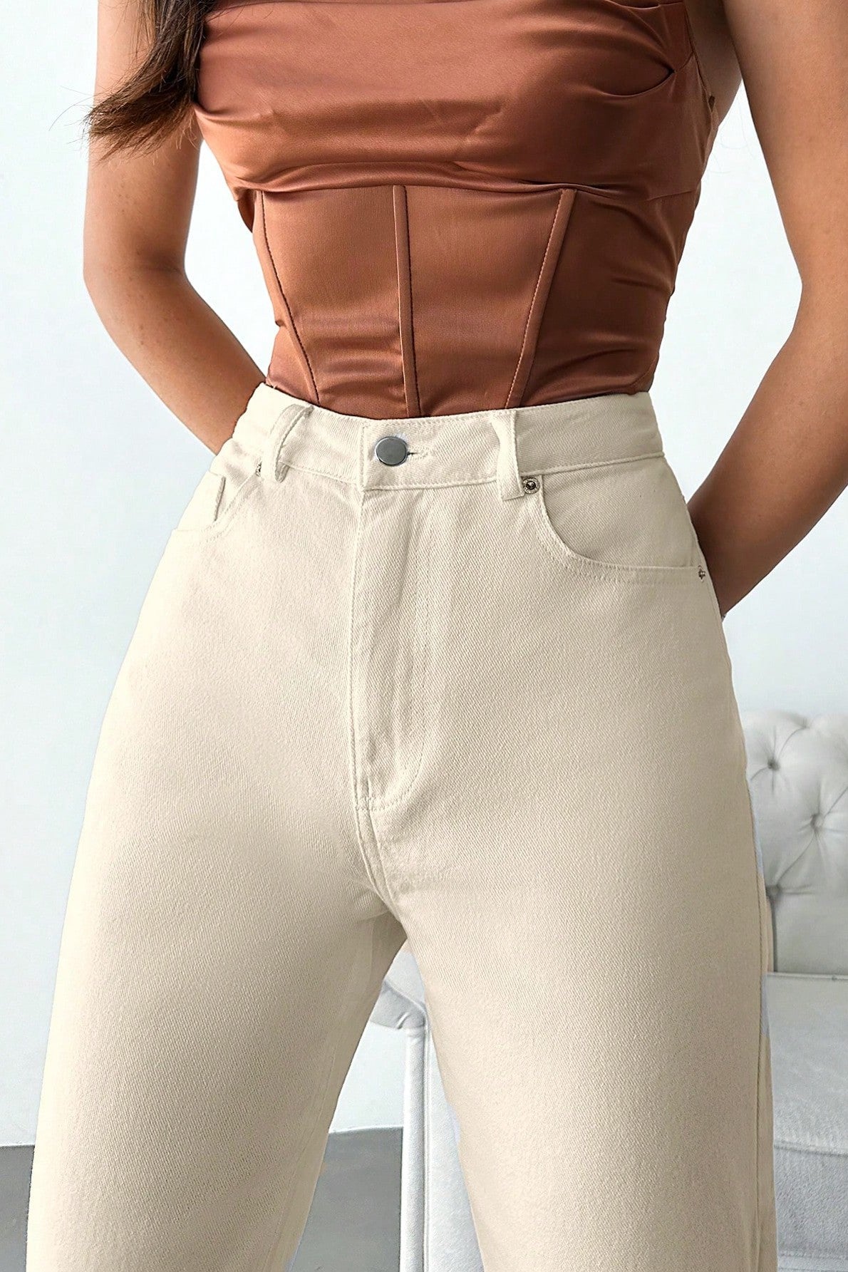 Blugi Dama, Croiala Cropped Mom-Fit