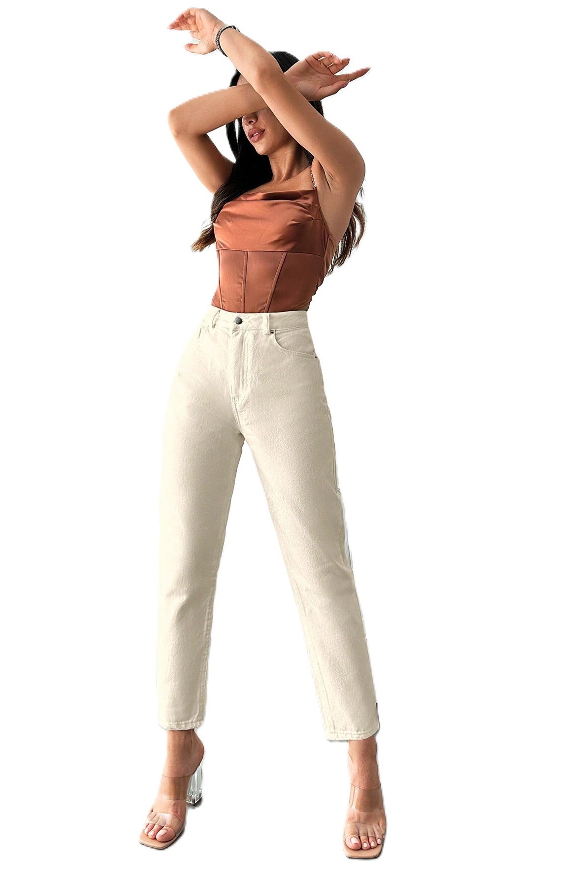 Blugi Dama, Croiala Cropped Mom-Fit