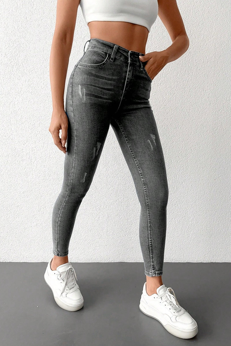 Blugi Skinny Jeans Dama, Cu Talie Inalta Si Design Simplu
