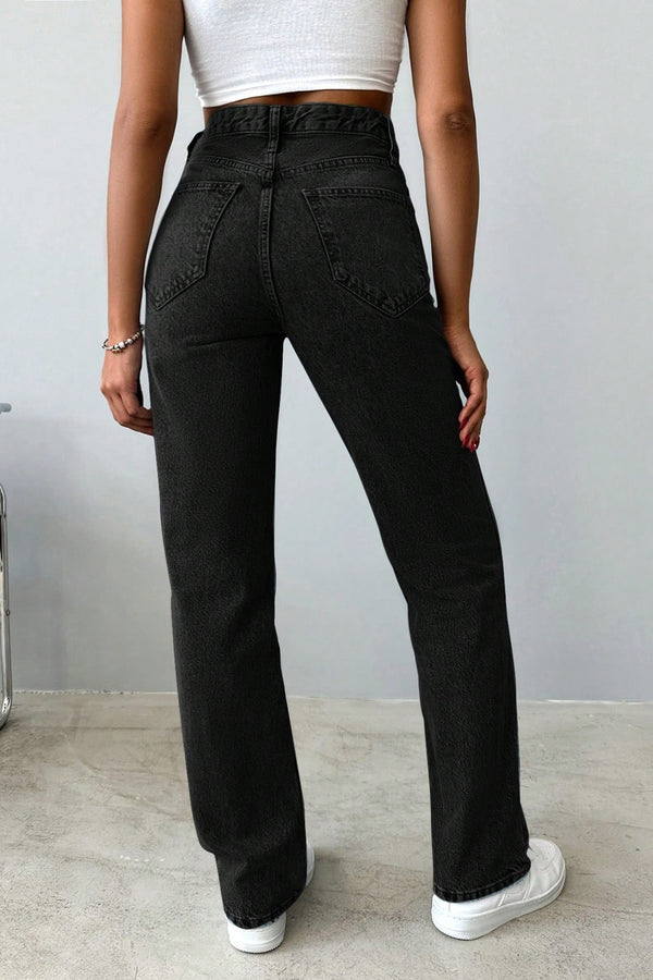 Blugi Dama, Mom Fit, Casual, Cu Croiala Dreapta Si Talie Inalta