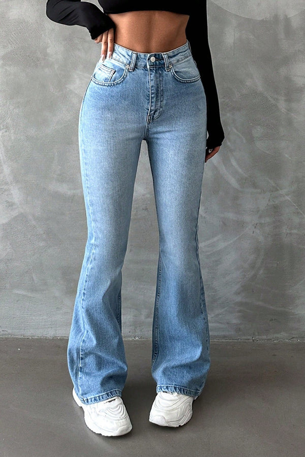 Blugi Dama, Evazati Efect Washed, Cu Buzunare Inclinate
