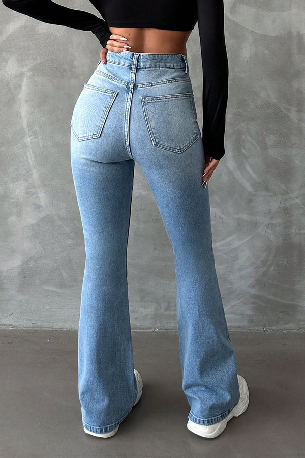 Blugi Dama, Evazati Efect Washed, Cu Buzunare Inclinate