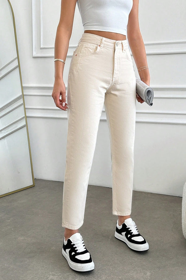 Blugi Dama, Croiala Cropped Mom-Fit
