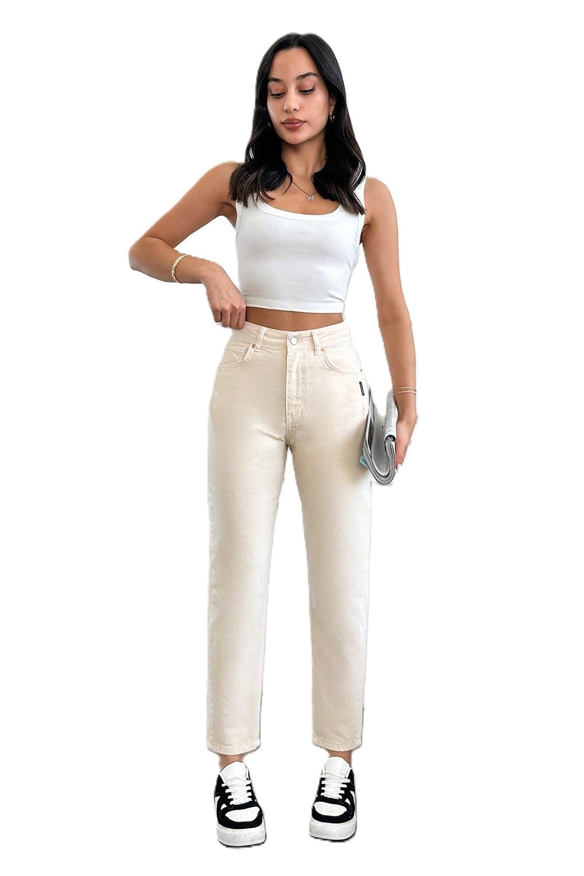 Blugi Dama, Croiala Cropped Mom-Fit