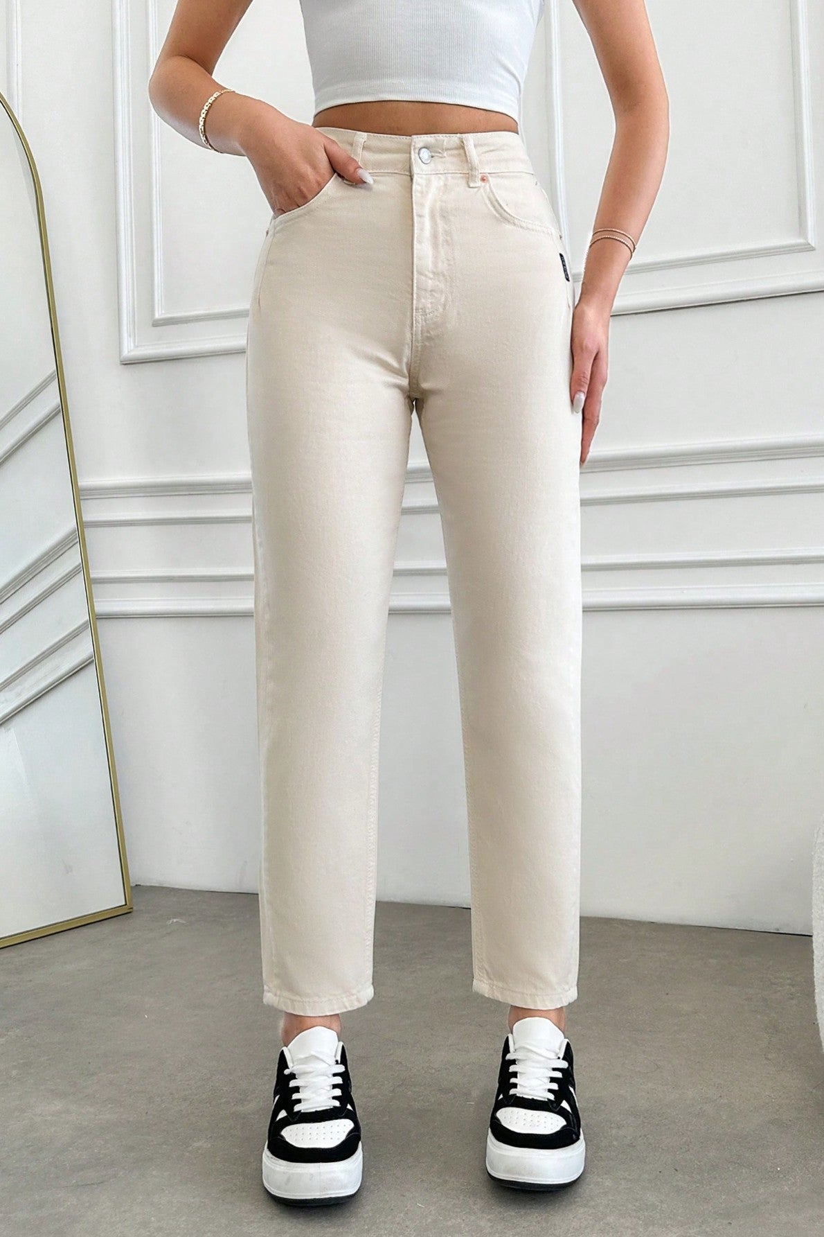 Blugi Dama, Croiala Cropped Mom-Fit