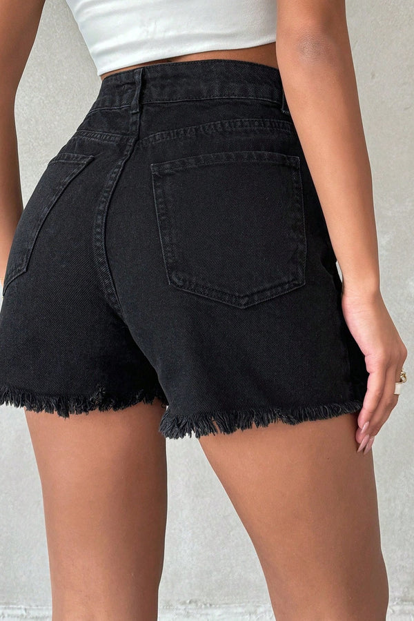 Blugi Scurti Dama, Tip Skort/Fusta, Cu Talie Inalta si Tiv Nefinisat