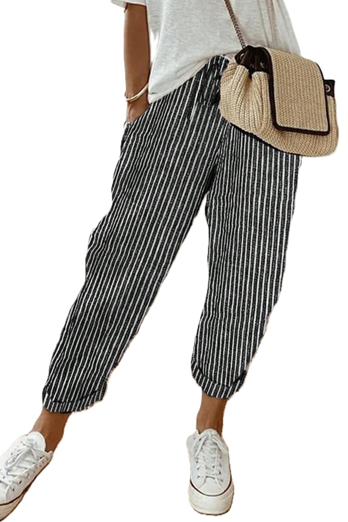 Pantaloni Dama, Casual, Cu Dungi Verticale Si Buzunare