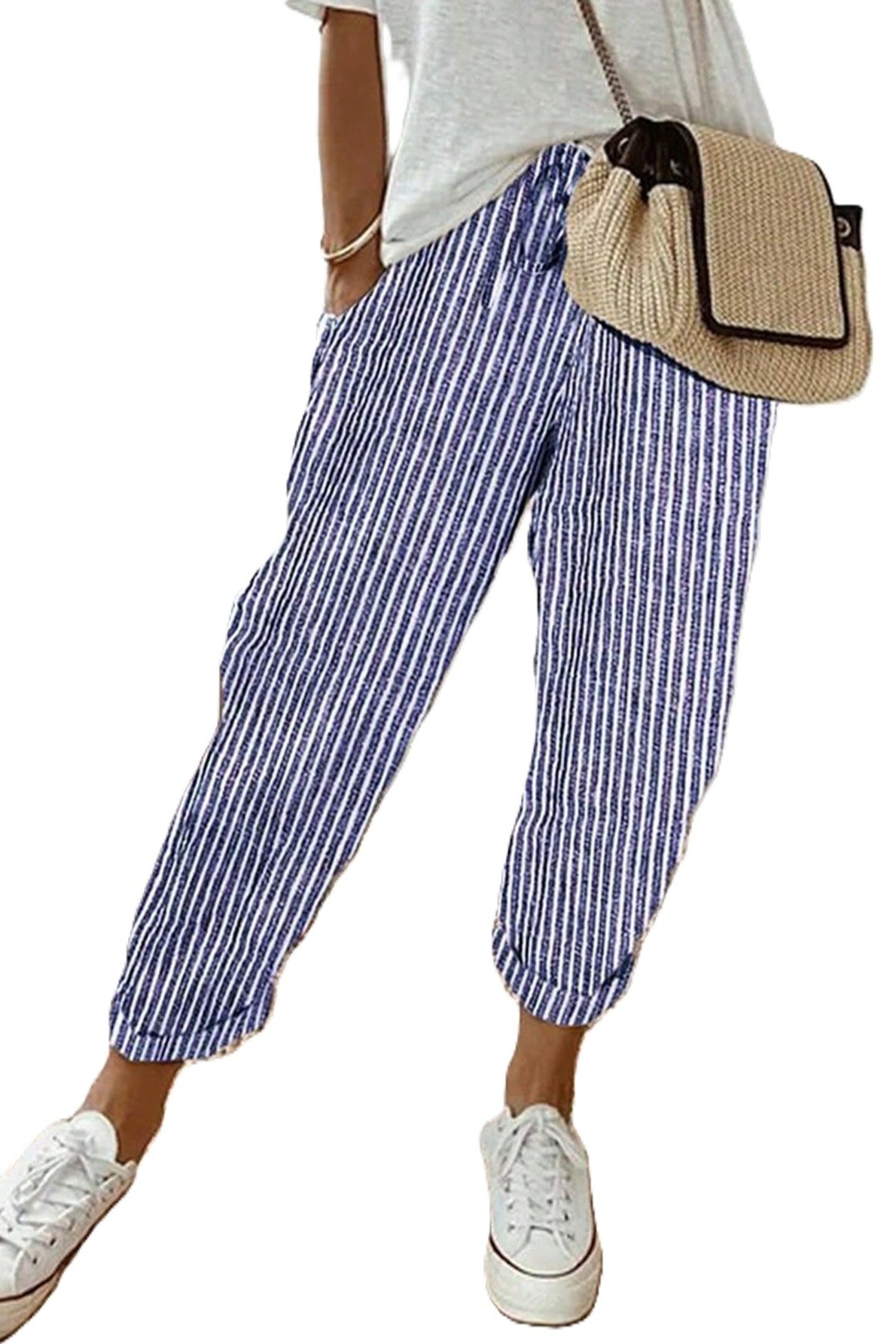 Pantaloni Dama, Casual, Cu Dungi Verticale Si Buzunare