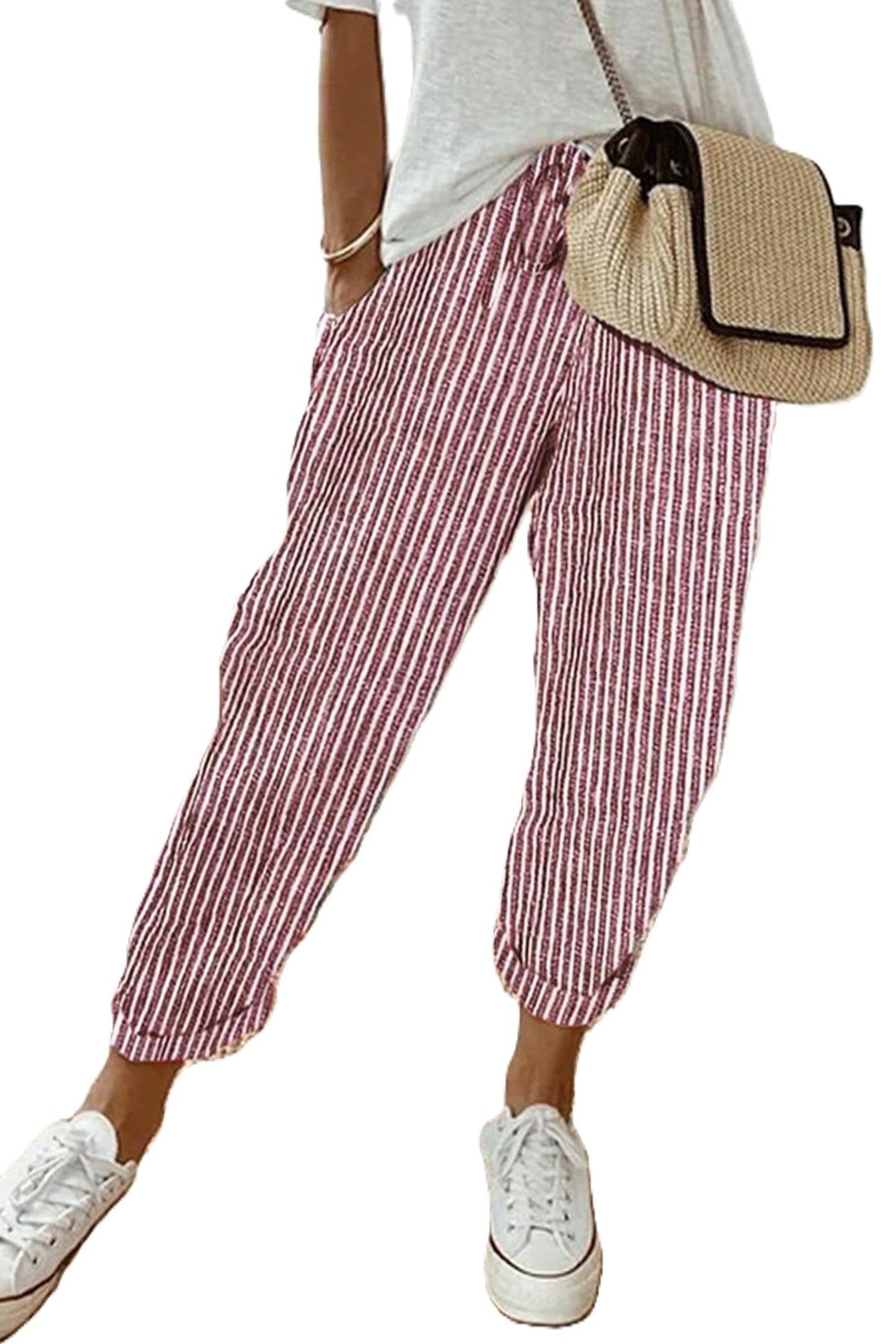 Pantaloni Dama, Casual, Cu Dungi Verticale Si Buzunare