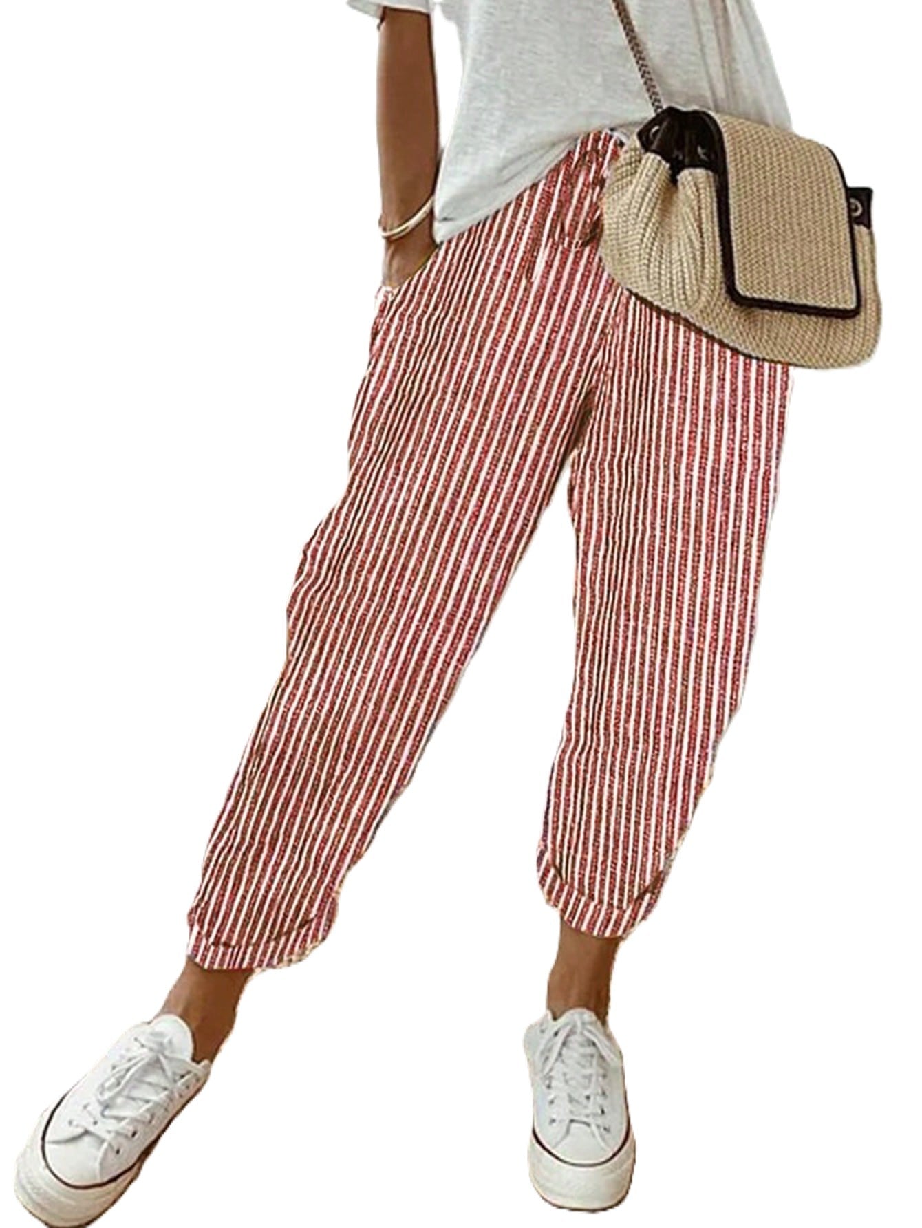 Pantaloni Dama, Casual, Cu Dungi Verticale Si Buzunare