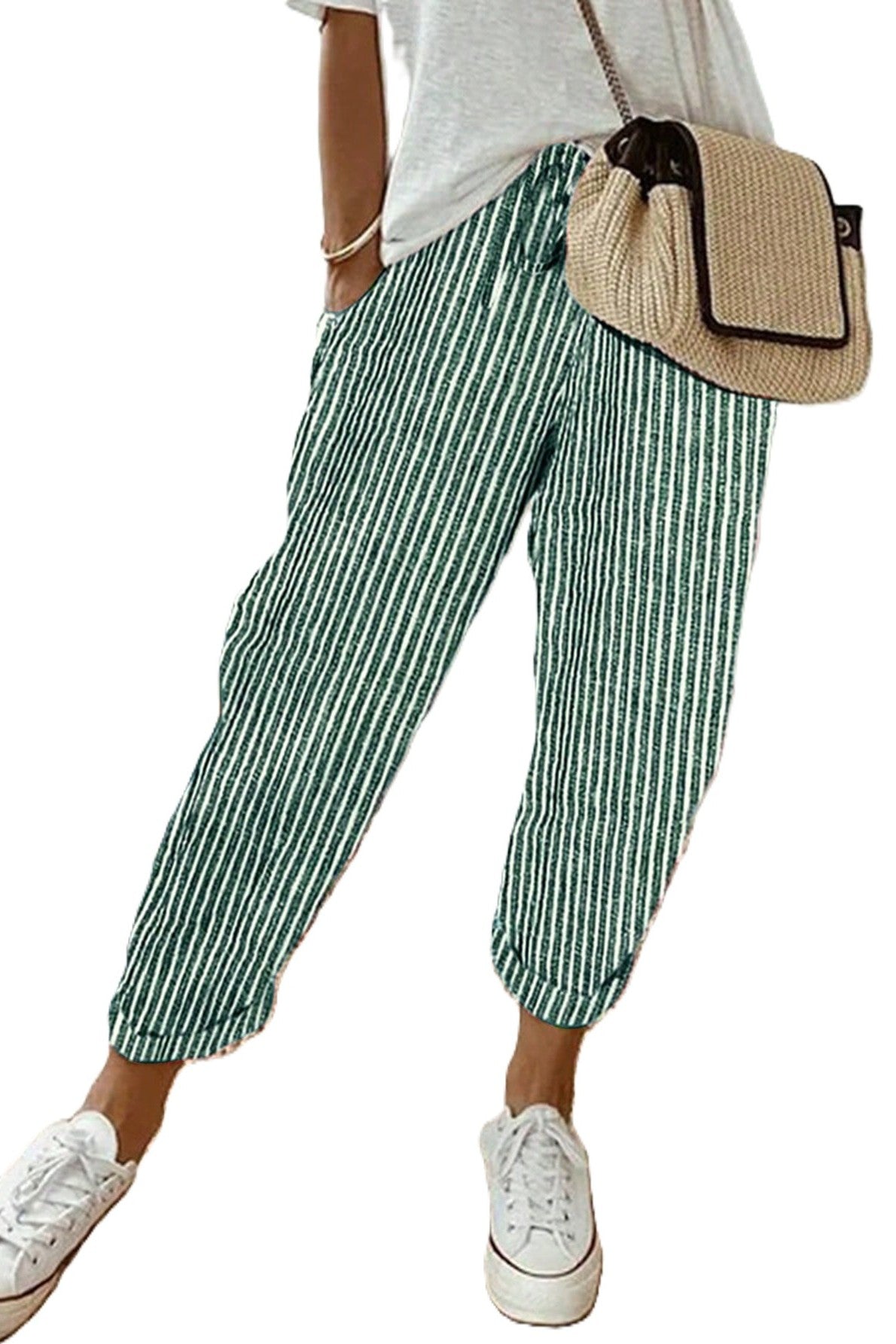 Pantaloni Dama, Casual, Cu Dungi Verticale Si Buzunare