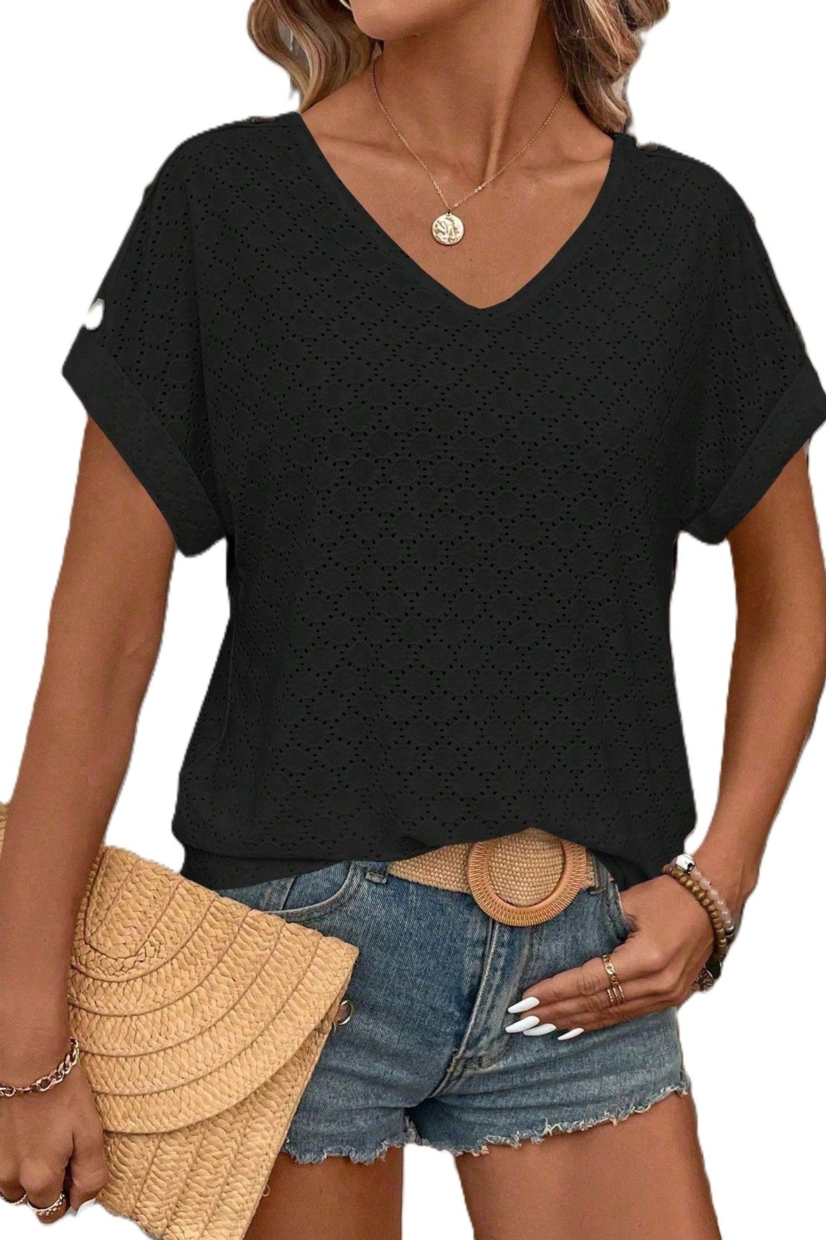 Tricou Dama, Decolteu In V Si Maneci Scurte Tip Aripa De Liliac