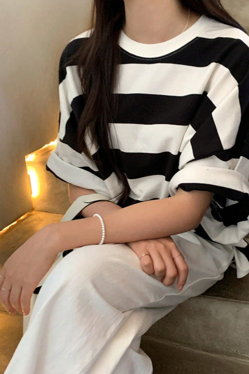 Tricou Dama, Oversize, Bumbac, Casual Dungi Contrastante