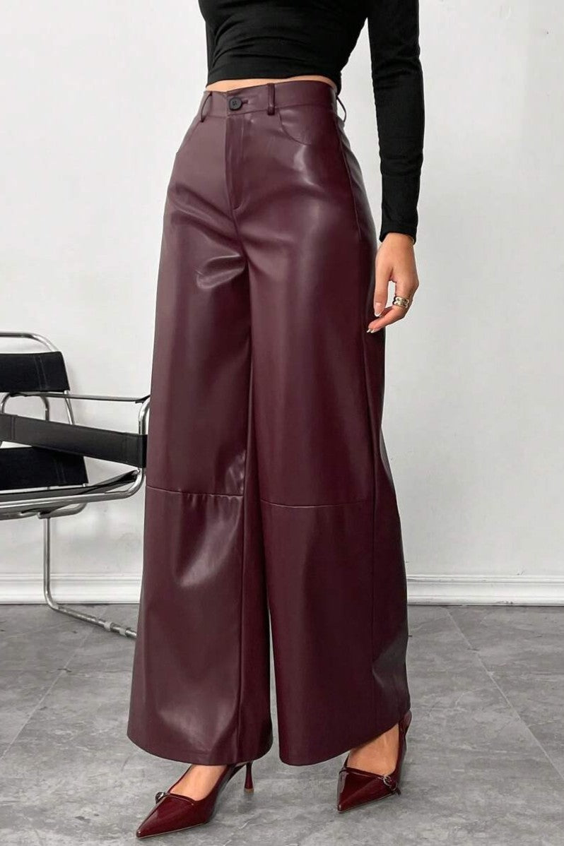 Pantaloni Dama, Piele Ecologica, Talie Inalta, Picior Evazat