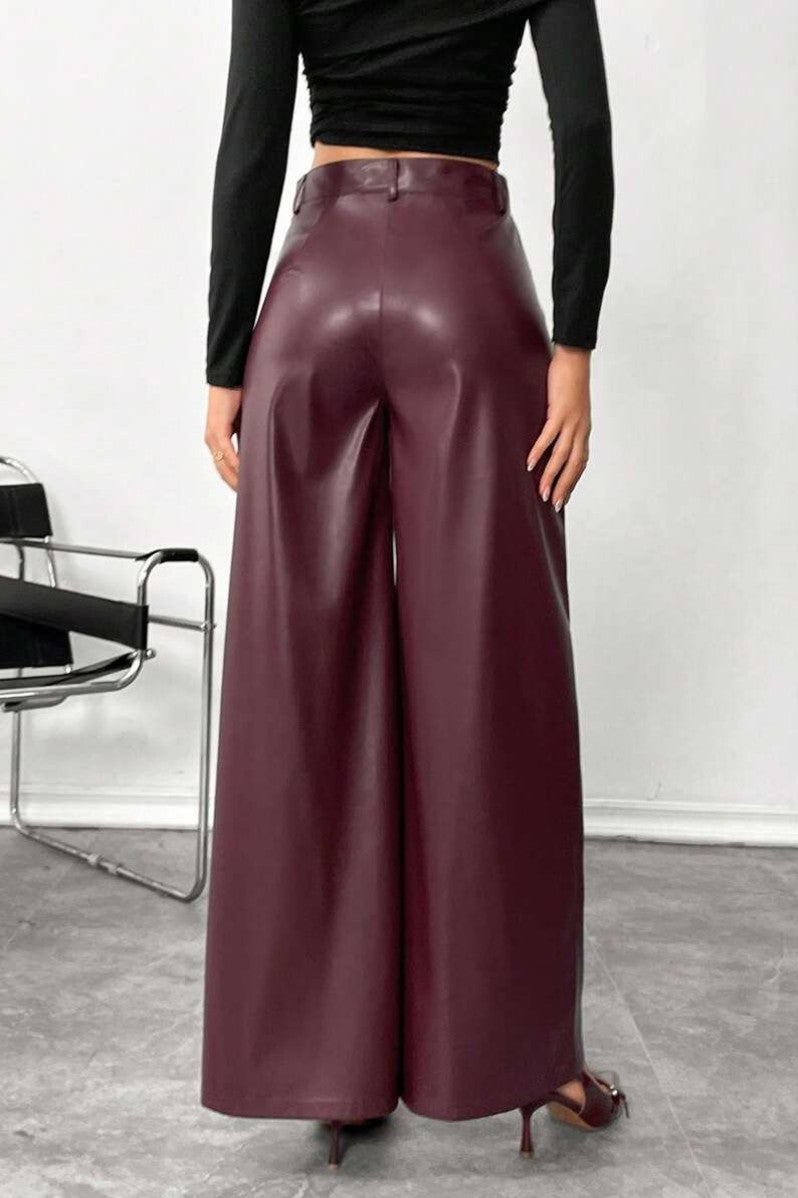 Pantaloni Dama, Piele Ecologica, Talie Inalta, Picior Evazat