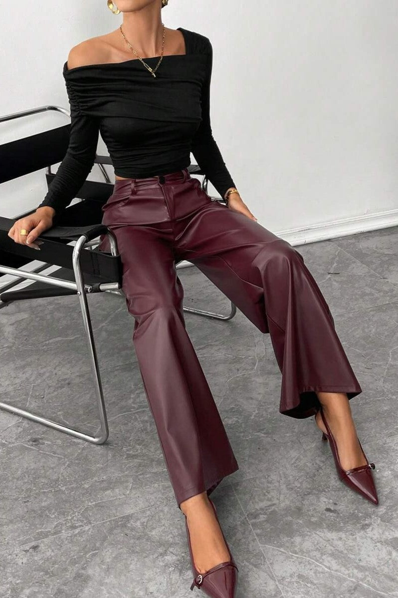 Pantaloni Dama, Piele Ecologica, Talie Inalta, Picior Evazat