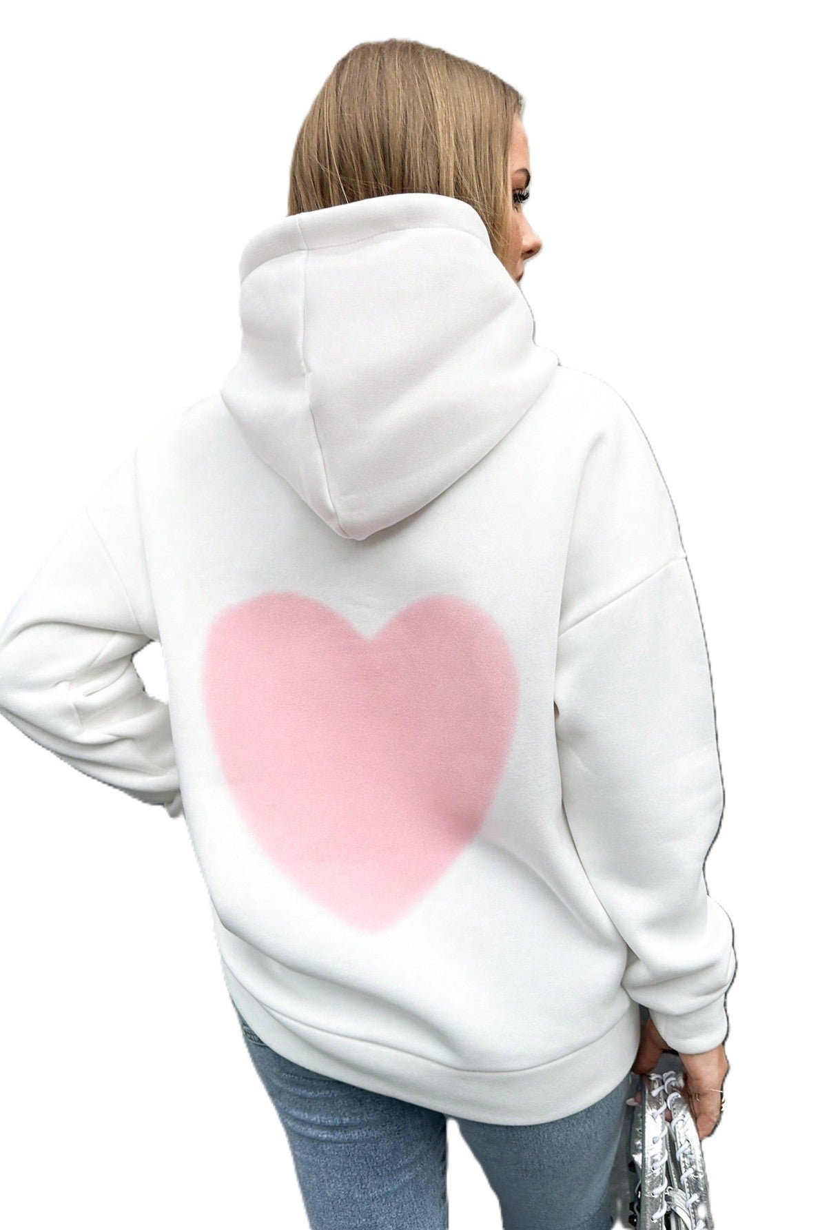 Hanorac Dama, Classic, Cu Gluga, Imprimeu Inima Roz