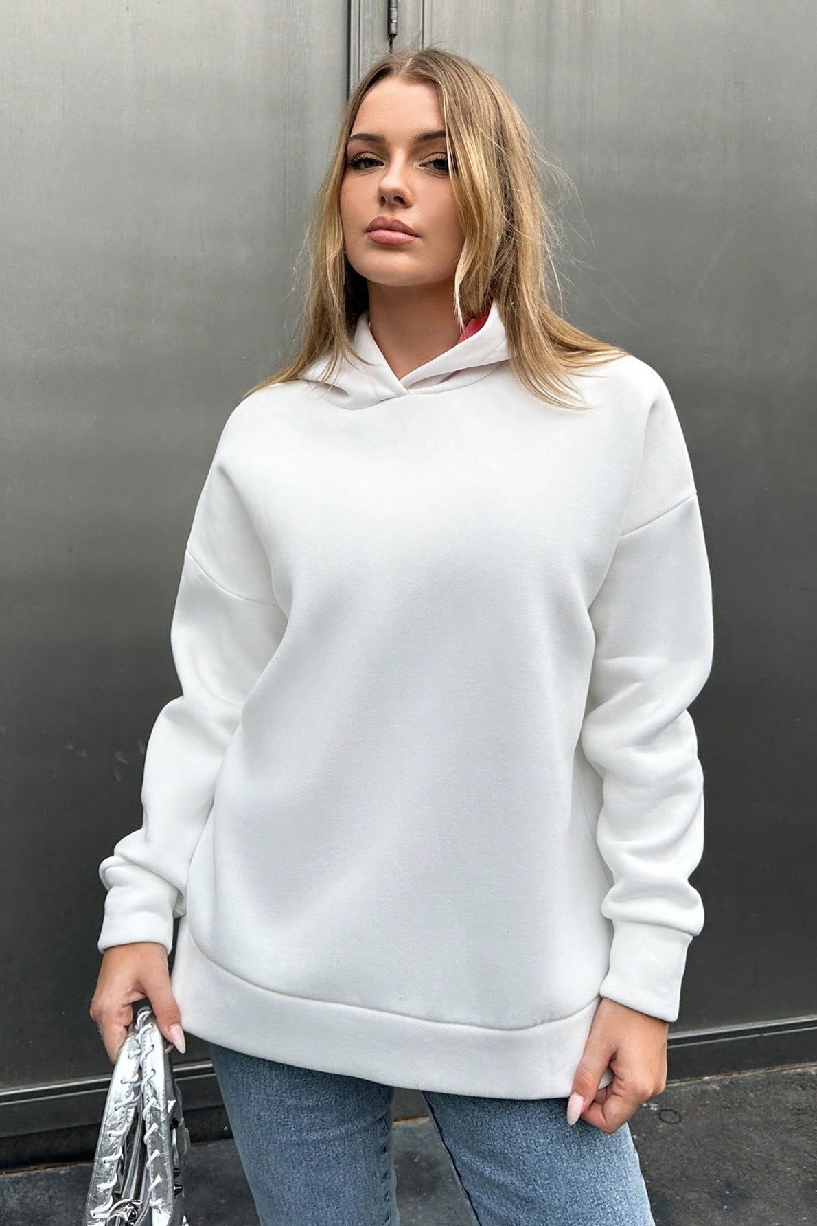 Hanorac Dama, Classic, Cu Gluga, Imprimeu Inima Roz