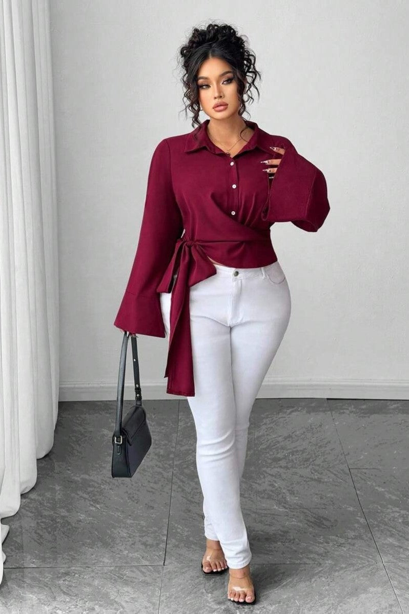 Camasa Dama, Eleganta, Maneci Evazate, Cu Nod