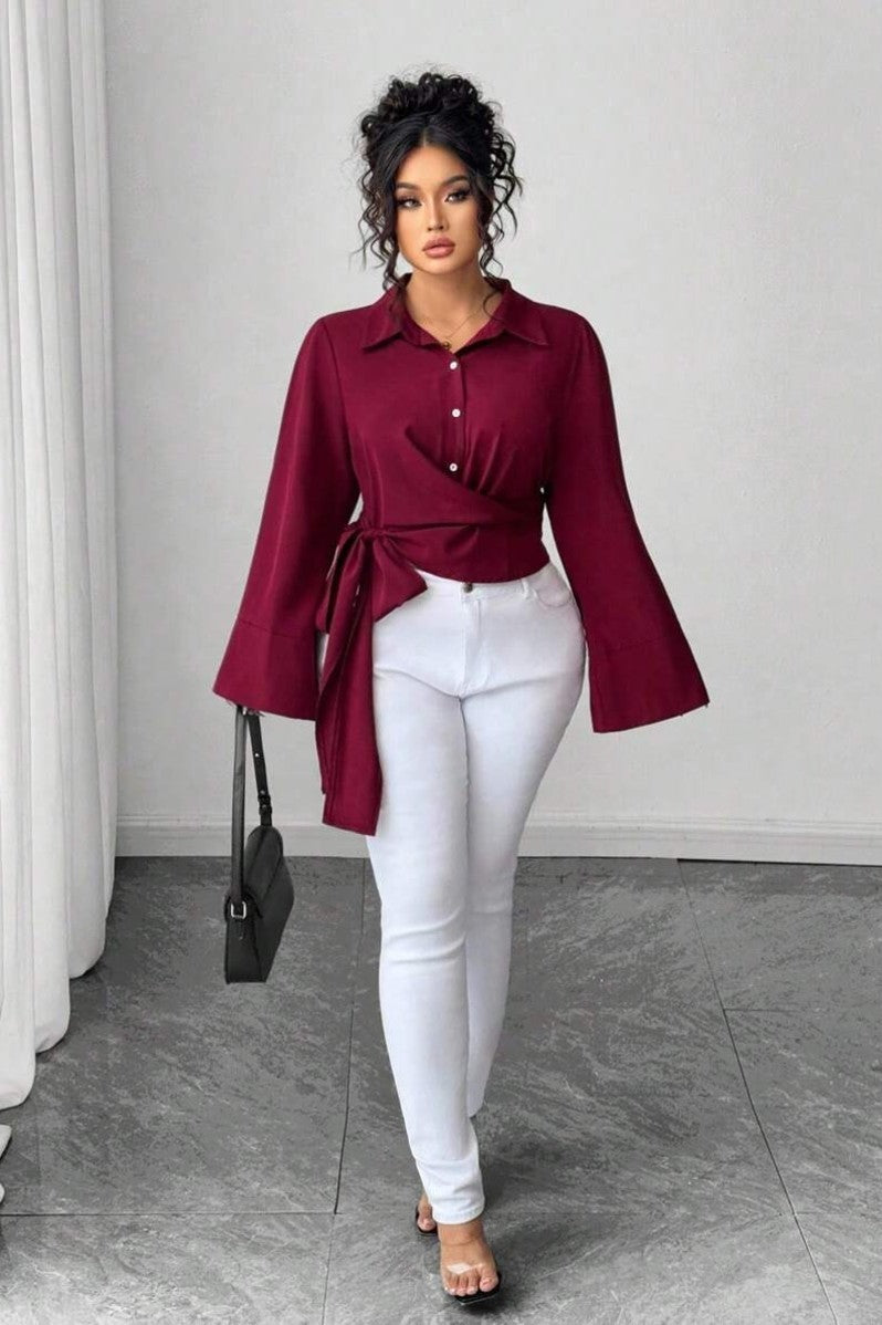 Camasa Dama, Eleganta, Maneci Evazate, Cu Nod